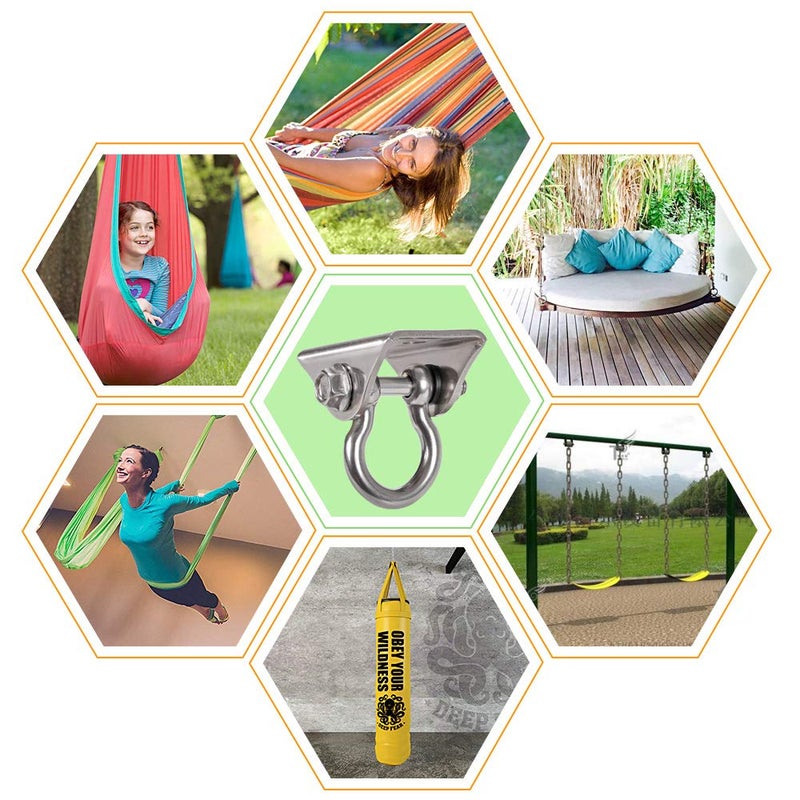 WAREMAID Set of 2 Heavy Duty 180Â° Swing Hangers, Stainless Steel Swing Hook for Ceiling Wooden Porch Swing Hanging kit Playground Gym Rope Boxing Bag Hammock Chair Yoga Swing Mount 1000 lb Capacity - Image 5